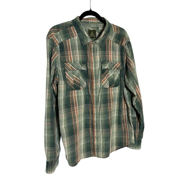 prAna Button Up Long Sleeve Green Brown Plaid - Picture 1 of 9